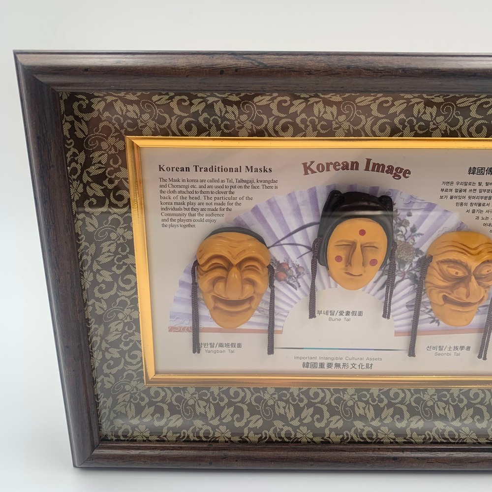 Vintage Korean Hahoe Masks Shadow Box Framed Yangban Bune Seonbi Tal Wall Art 3D - Picture 6 of 6